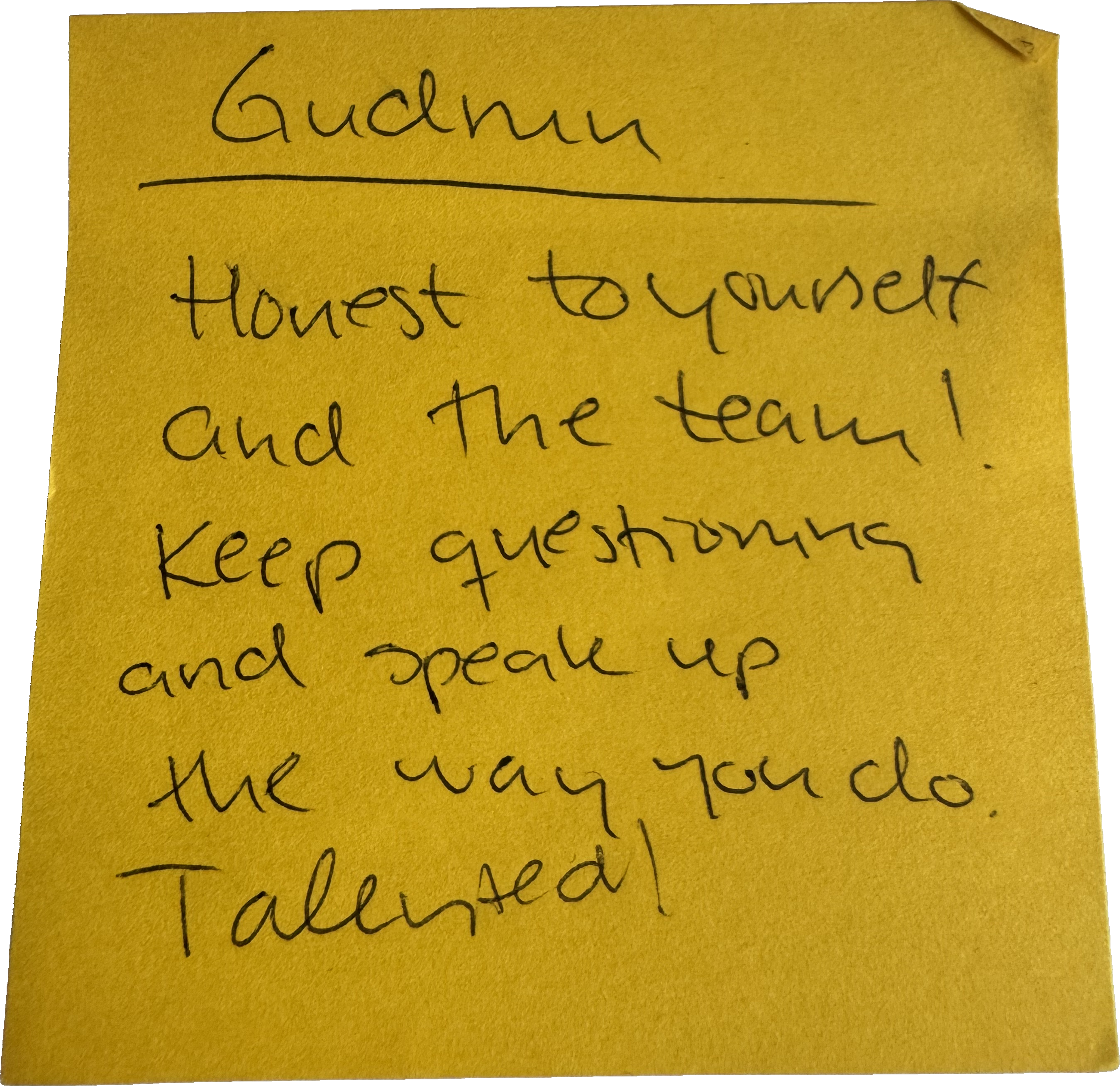 Handwritten Hyper Island feedback, note 1 of 8