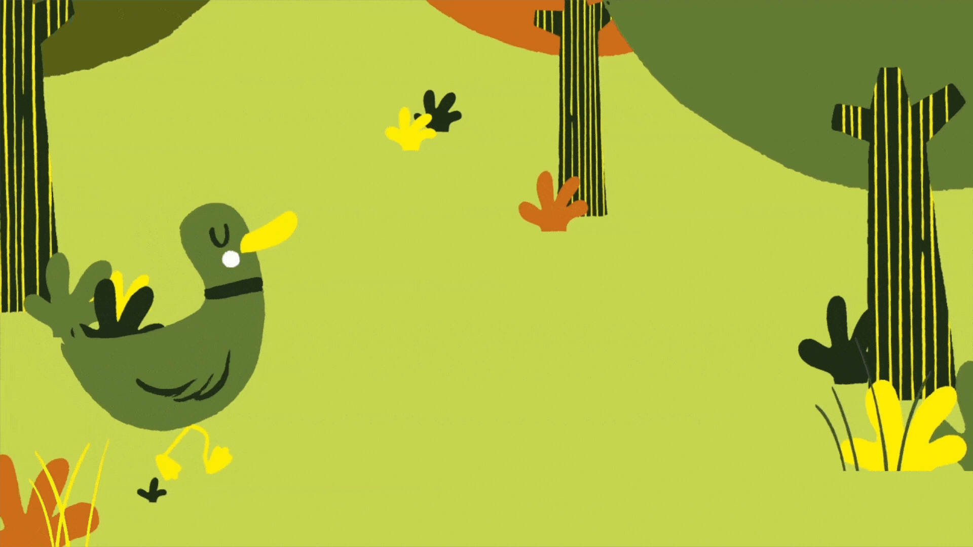 Animated animal characters among the Jazzoo trees.